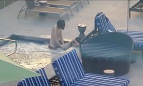 Amateur couple caught fucking in a pool