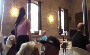Blonde girlfriend caught sucking dick in a restaurant