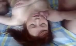 Busty red headed cutie gets fucked and facialed by some guys