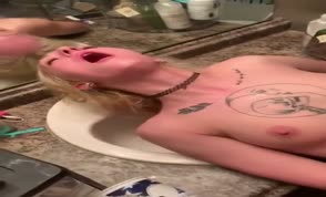 Slutty blonde wife fucked on the counter by BBC